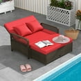 thumbnail image 2 of Gymax Patio Rattan Daybed Wicker Loveseat Sofa w/ Multifunctional Ottoman Red, 2 of 10