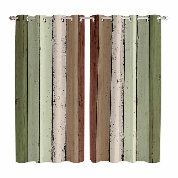 Curtains 84 Inches Long 2 Panels, Sage Green Grommets Window Treatment Curtain, Farmhouse Wood Grain Vintage Brown Striped Thermal Curtains Drapes for Living Room/Bathroom
