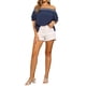 thumbnail image 2 of INSPIRAR CHIC Blusas de Verano Boho Casual para Mujeres con Hombros Descubiertos y Mangas con Volantes XL Azul Oscuro, 2 of 6