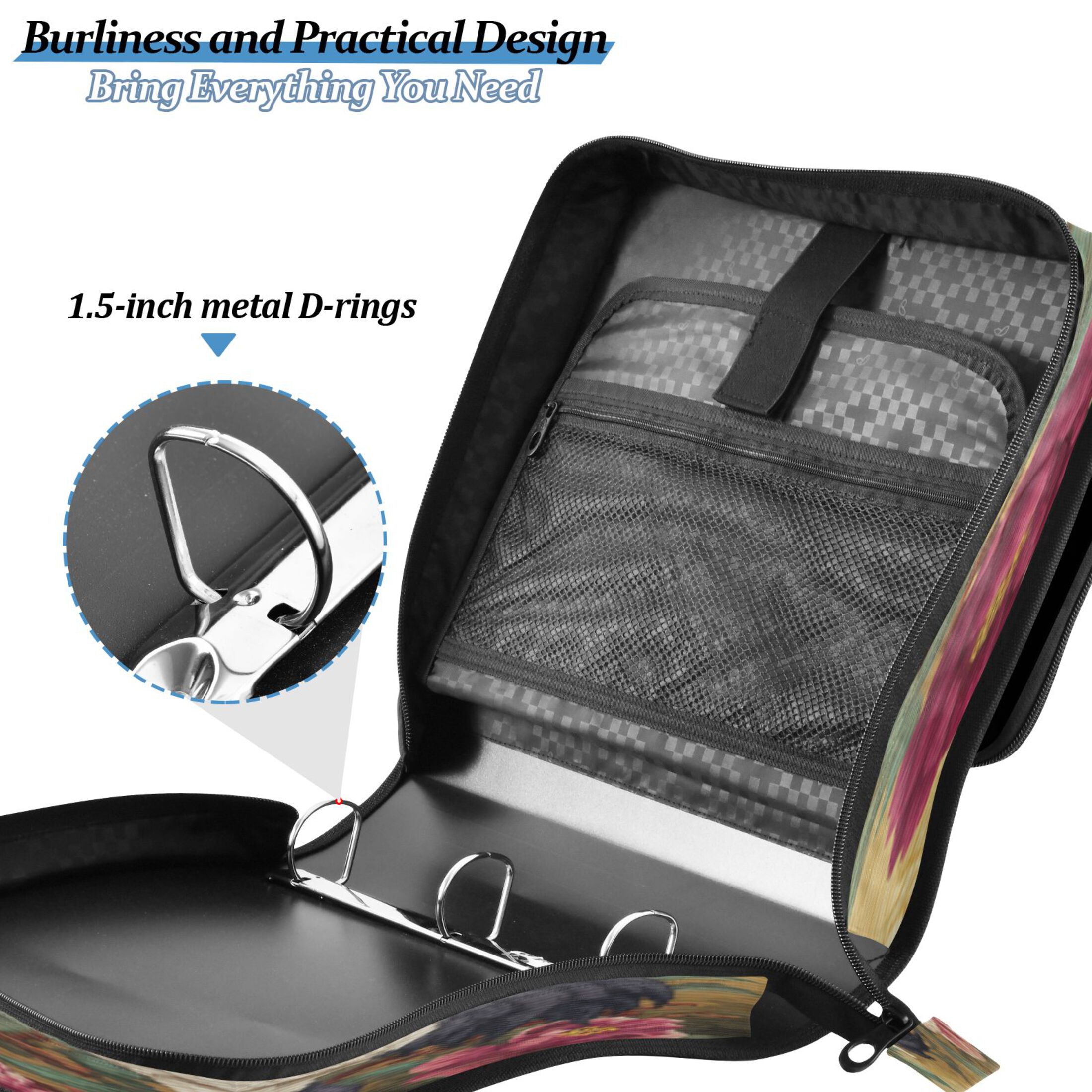 DIXRUYEE Zipper Binder trapper keeper Documents Organized Design Elegant Cranes Amid Peony Splendor Printed
