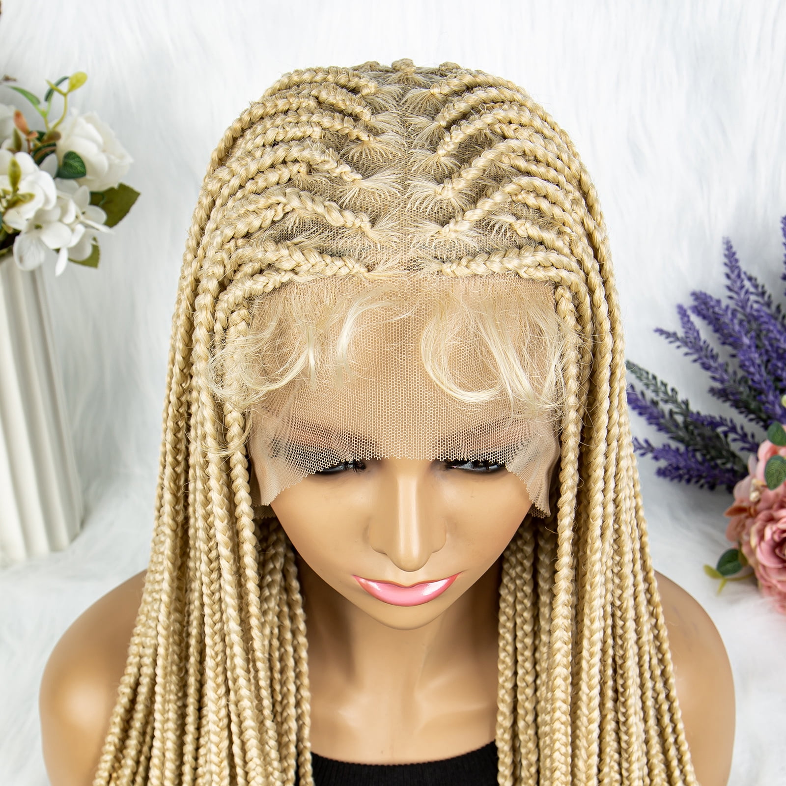 613 Color Braided Wigs for Black Women Transparent HD Full Lace Knotless Box Braided Wigs Cornrow Braids Synthetic Lace Front Braided Wigs with Baby Hair Handmade Faux Locs Wig Braided Wigs 36 inches