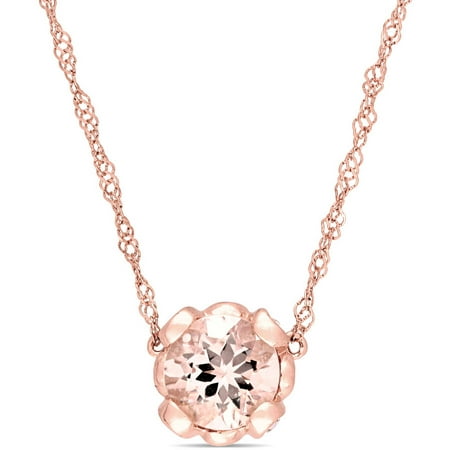 Tangelo 7/8 Carat T.G.W. Morganite and White Topaz 10kt Rose Gold Floral Necklace, 18