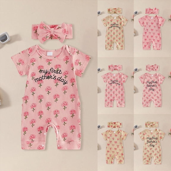 0-3 Months Newborn Baby Bodysuit Footies Romper My First Fathers Day Baby Girl Outfit Romper Jumpsuit Summer Newborn Girl Outfits Clothes Beige Bodysuit Baby Gift