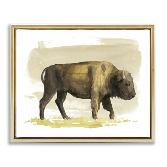 Stupell Industries Farmhouse Country Bison Grazing Wildlife Gold Floating Frame Canvas Art, 31 x 25, by Grace Popp