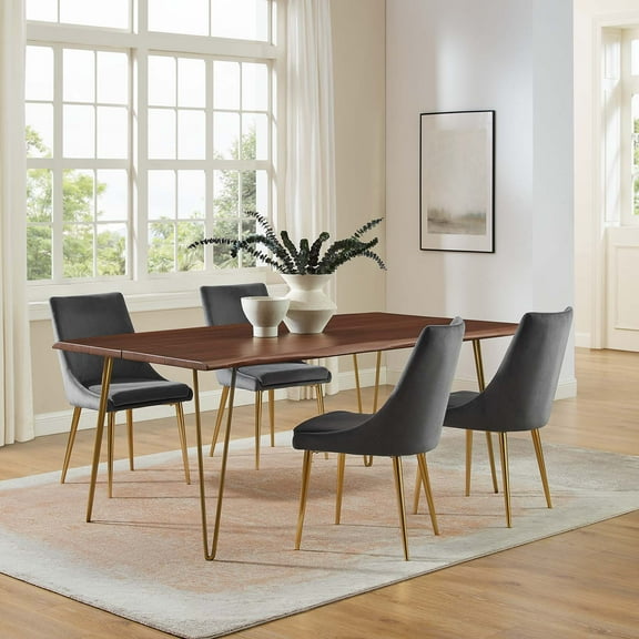 Modway Ardor 74" Live Edge Acacia Wood and Metal Dining Table in Gold/Walnut