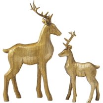 Gold Christmas Reindeer for Winter – Set of 2 Xmas Reindeer Figurines – Modern Black Christmas Deer Statues for Living Room, Mantel Table Christmas Decor Indoor