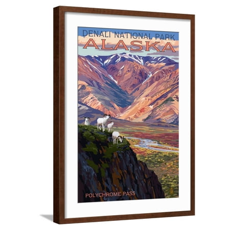 Art.com Denali National Park, Alaska - Polychrome Pass Art Print by Lantern Press, Brown Frame Wall Art, 21" x 29"