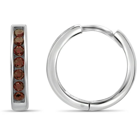 JewelersClub Red Diamond Earrings Women – 1/2-Carat Red Diamonds Sterling Silver Hoop Earrings Small – Hypoallergenic Hoop Earrings – Small Hoop Earrings Diamond Hoops – Red Hoop Earrings for Women