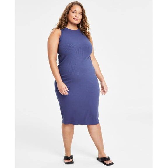 Plus Size Sleeveless Ribbed Knit Midi Dress Blue Instinct 2X