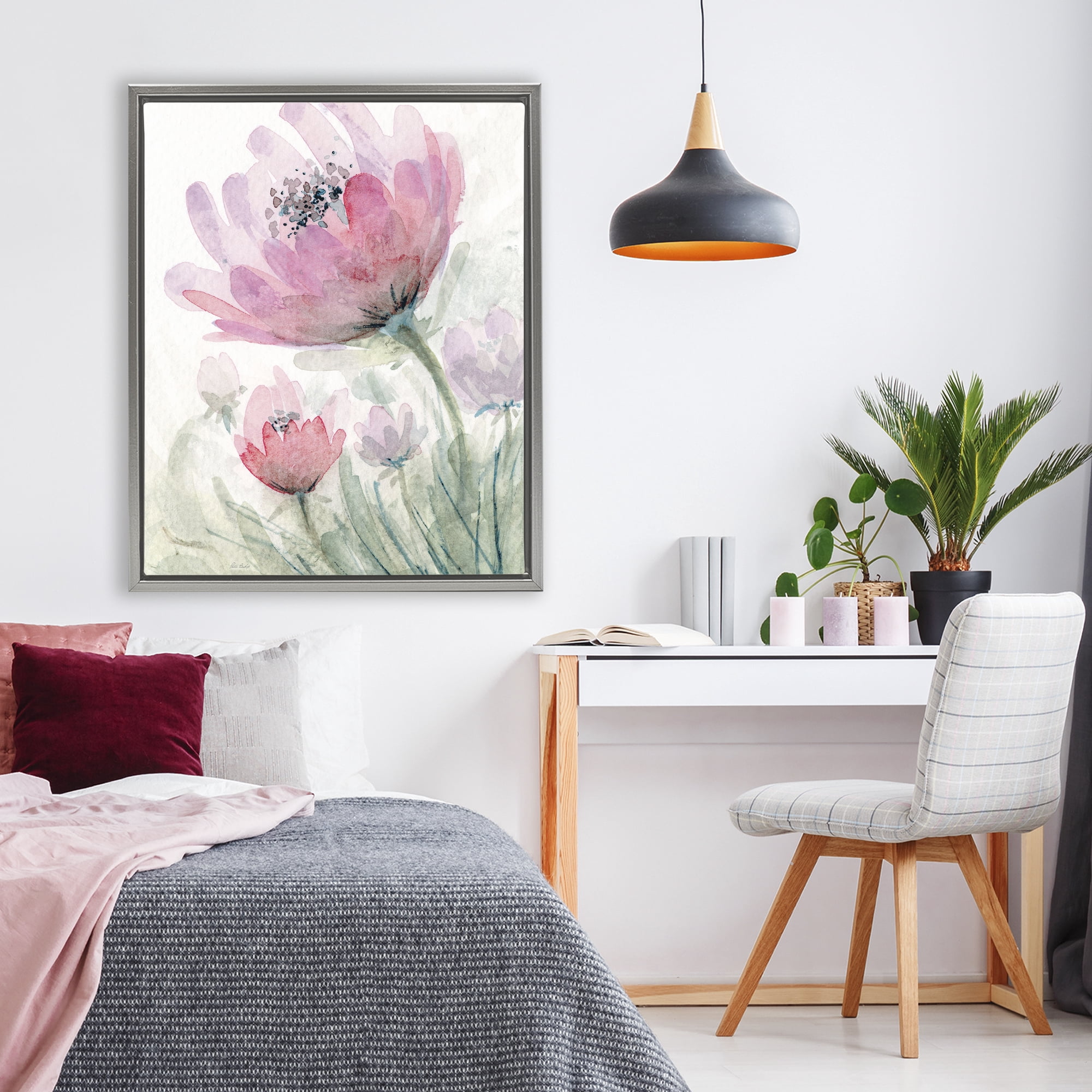 Stupell Industries Pink Flower Blossoms Gray Framed Floater Canvas Wall Art, design by Patti Bishop