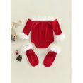 thumbnail image 3 of Jxzom Infant Baby Girls Christmas Clothes Set Furry Trim Off Shoulder Long Sleeve Romper + Leg Warmers Velvet Outfits, 3 of 7