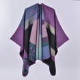 thumbnail image 2 of Women's Color Block Shawl Wrap Plus Size Cardigan Poncho Cape Open Front Long Winter Sweater Coat, 2 of 3
