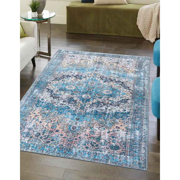 Rugs.com Mangata Collection Rug – 6' x 9' Blue Low Rug Perfect For Bedrooms, Dining Rooms, Living Rooms