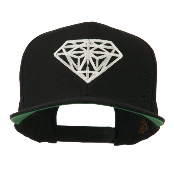 Big Diamond Embroidered Flat Bill Cap - Black OSFM