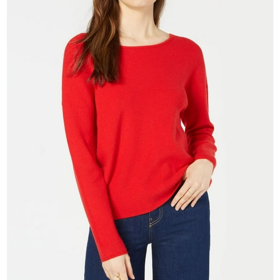 maison Jules Womens Back Lace Knit Sweater, Red, XX-Small