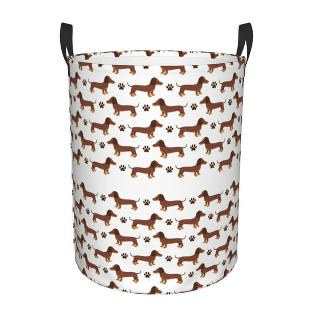 Fotbe Dachshund Dog Puppy Cesto de Ropa con Asas, Cesto Impermeable de Gran Capacidad, Bolsa de Lavado para Dormitorio, Cesto de Ropa con Ruedas y Asas-Medium