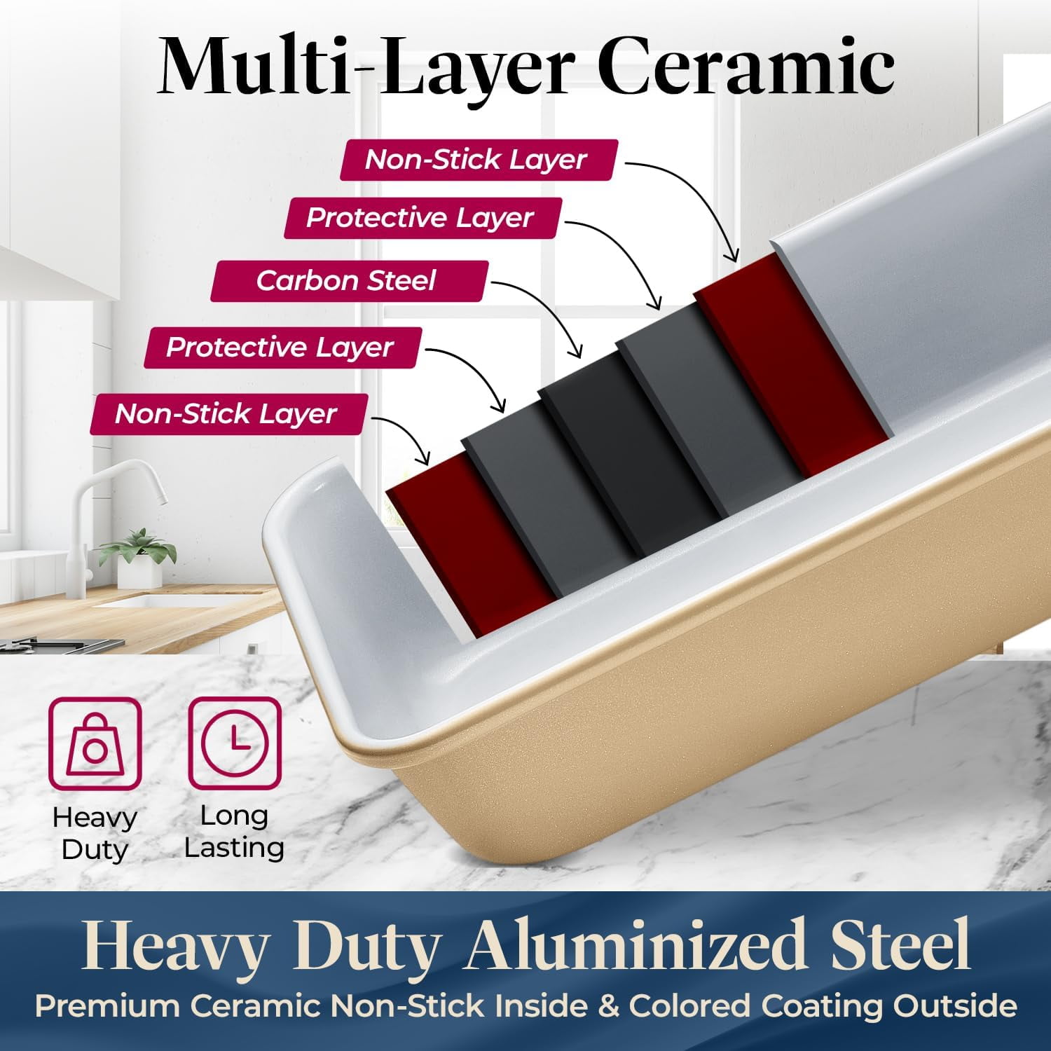 8-Piece Stackable Bakeware Set - Aluminized Steel with Ceramic Non-Stick Coating, Healthy Baking, Ergonomic Handles, Cooling Rack, Non-Toxic, Oven-Safe, Durable Quality