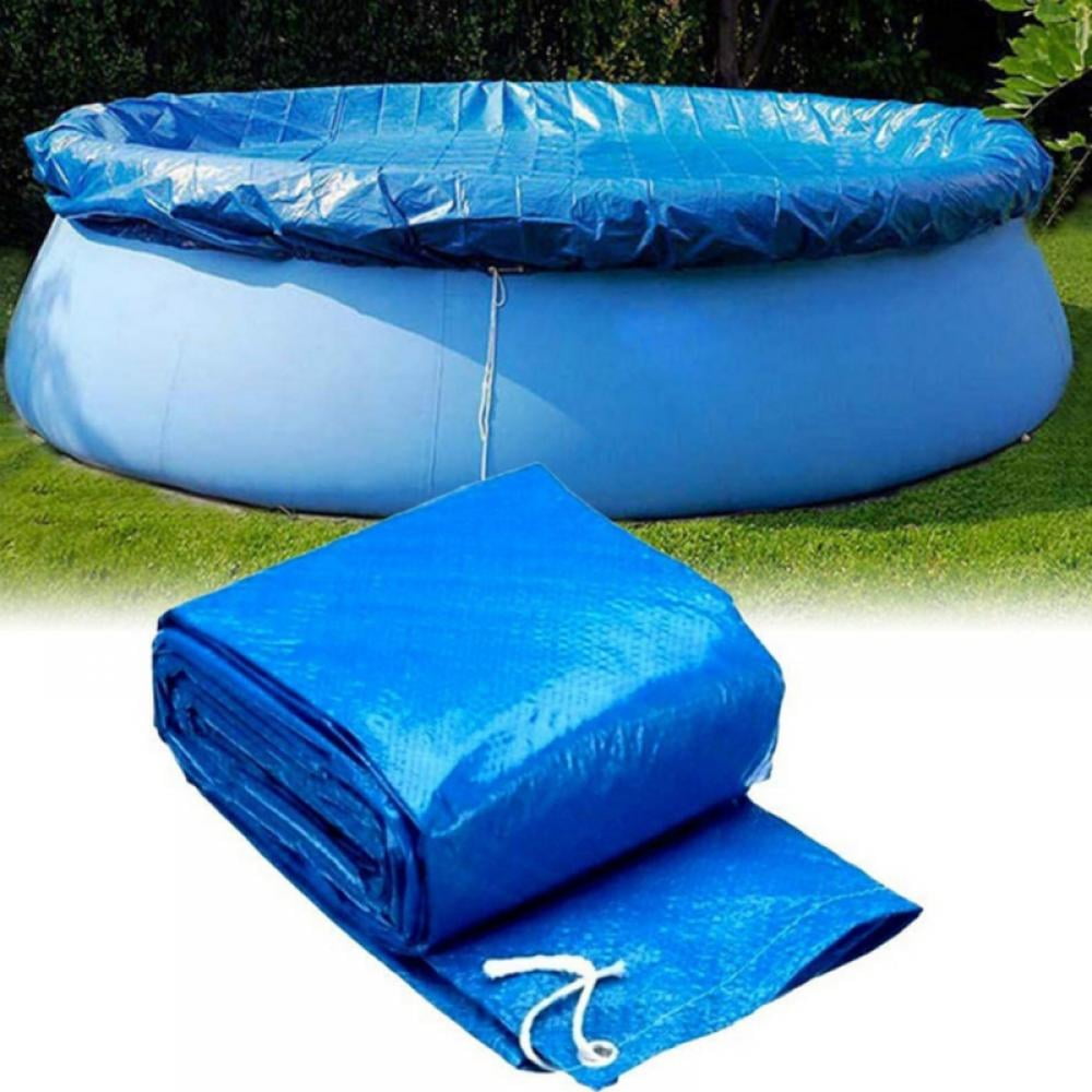 6ft Pool Ground Cloth Round Swimming Pool Cover Protector Foldable Pool Cushion Mat Cover Blue Tarpaulin Dustproof Rainproof Pool Cover with Rope Ties 