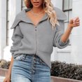 thumbnail image 1 of Suéter de punto de solapa para mujer Cómodo suéter de ganchillo Cárdigan Otoño Invierno Outwear Abrigo, 1 of 7