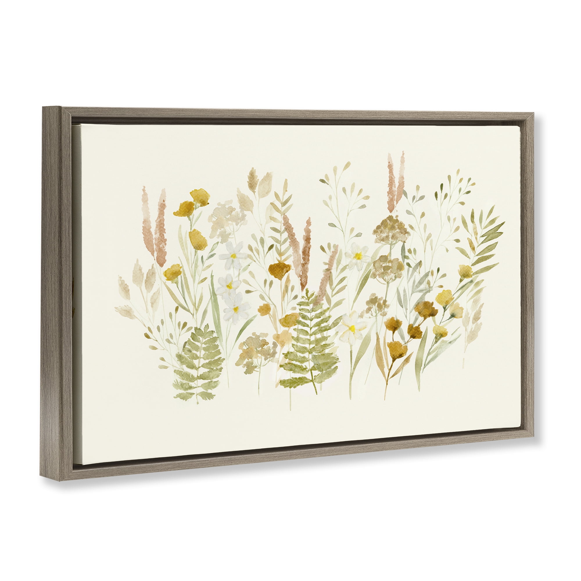 Stupell Industries Wild Cottage Blooms Plants & Flowers Painting Brown Floater Framed Canvas Art Print Wall Art, 31 x 21