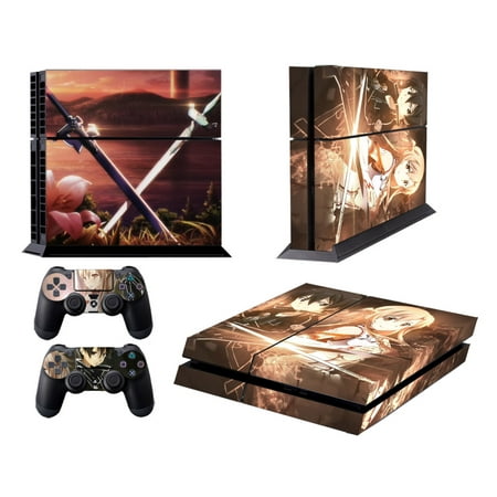 GameXcel Vinyl Decal Protective Skin Cover Sticker for Sony PS4 Console and 2 Dualshock Controllers - Sword Art
