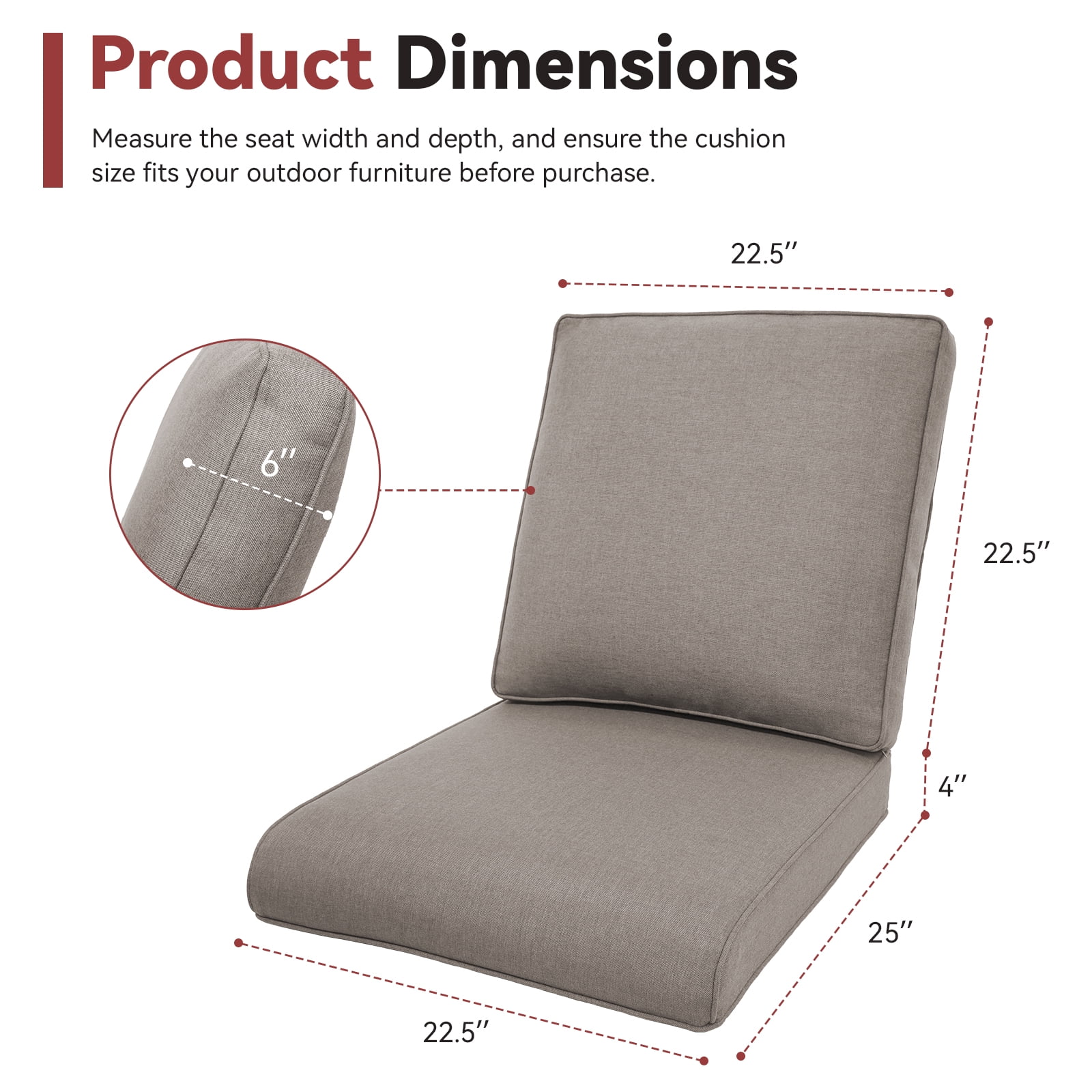 POCASSY Outdoor Deep Seat & High Back Cushion Set, 4-Inch Thick Patio Furniture Replacement Cushion with Water and UV Resistant Removable Cushion Cover for Chair Sofa Couch, Gray