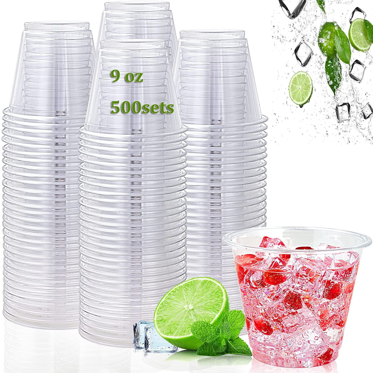 500Pack 9 OZ Clear Plastic Cups,Cold Party Drinking Cups,Transparent
