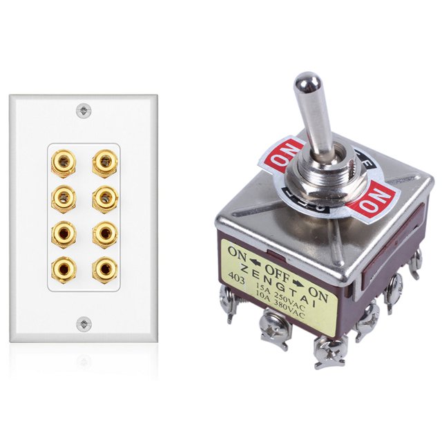 1 Pcs ON/OFF/ON 3 Positions 12 Pin Latching Toggle Switch & 1 Pcs 8 Posts Speaker Wall Plate Home Theater Wall Plate,1 * Toggle Switch 1 * Speaker Wall Plate 1 * Screw Bag