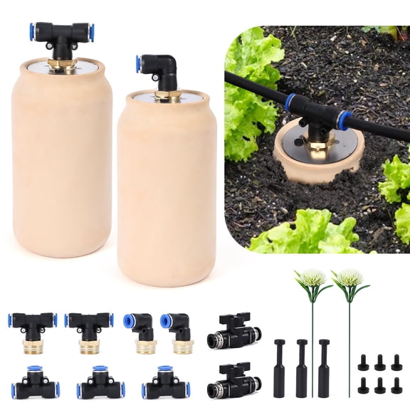 2 Pcs 17oz Terracotta Watering Insert, 3.1×3.1×6 inch Automatic Drip Irrigation Unit, Self‑Watering Device for Trees & Outdoor Planting (Not Included Irrigation Lines)
