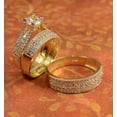 thumbnail image 3 of Bluebelljewels 14K Yellow Gold Finish Trio His Her Bridal Wedding Band Cubic Zirconia Ring Set, 3 of 3