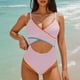 thumbnail image 1 of Traje de baño de bikini de verano para mujer, de color liso, con cojín en el pecho y sin soporte de acero, sin espalda, con tirantes, de nailon., 1 of 5