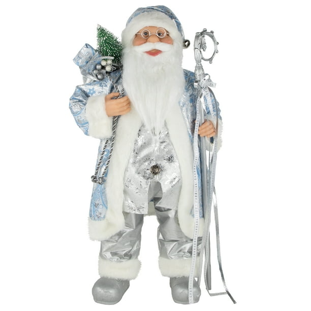 Northlight 24" Bleu et Argent Glace Palace Santa Claus avec Personnel et Sac Noël Figure