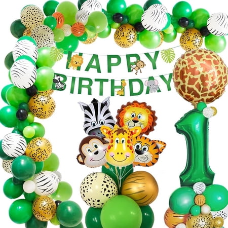 Jungle Birthday Party Supplies - Green Safari Party Balloons for Boys Baby Shower Wild One Decorations