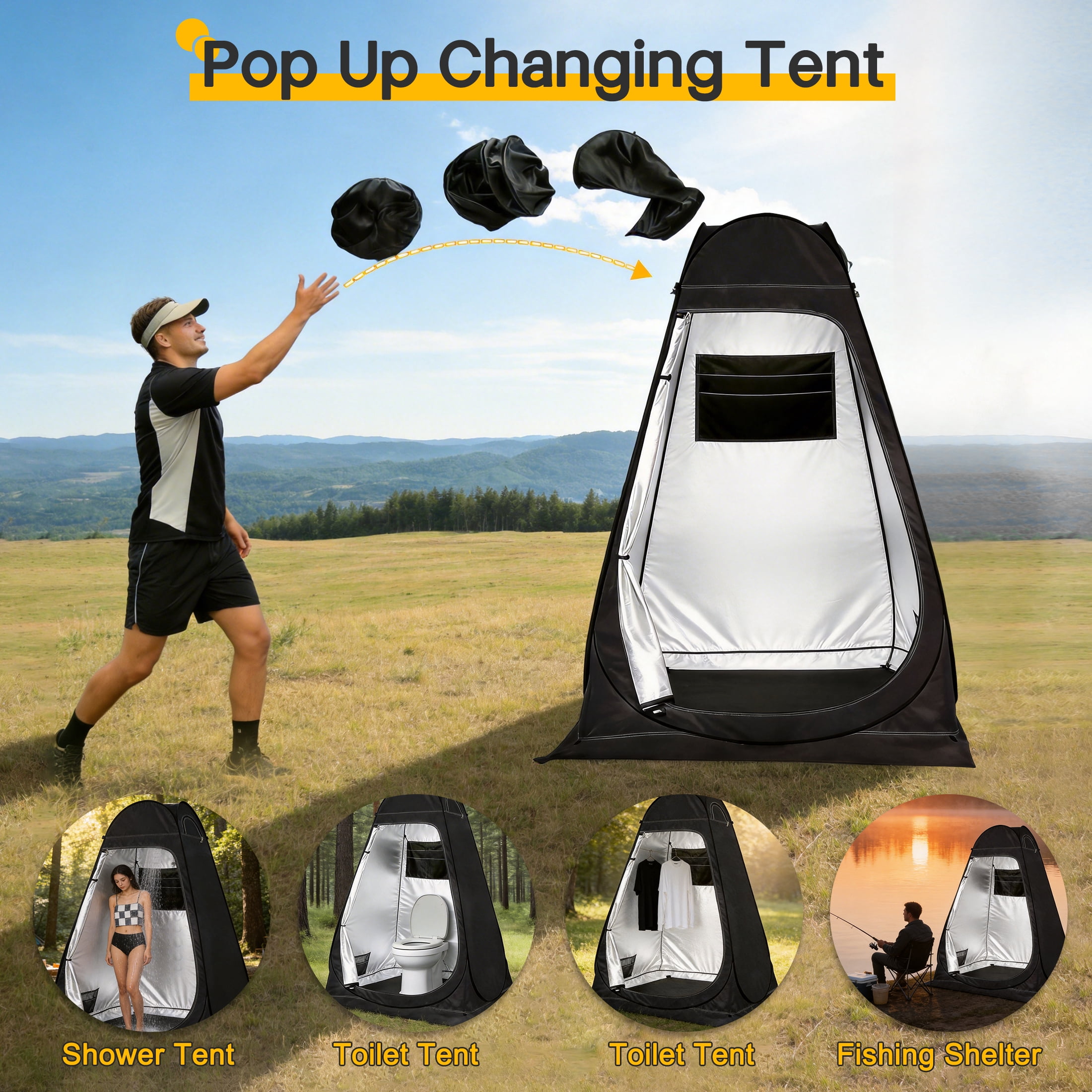 Camping Shower Tent, Outdoor Pop Up Changing Tent, Portable Bathroom Toilet Tent Privacy Tent with Portable Bag for Camping, Beach, Hiking, Travelling
