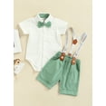 thumbnail image 3 of Musuos Baby Boy Gentleman Suit, 0-3 Years Long Sleeve Lapel Neck Button Romper Shirt with Suspender Pants Spring Summer Outfit, 3 of 10