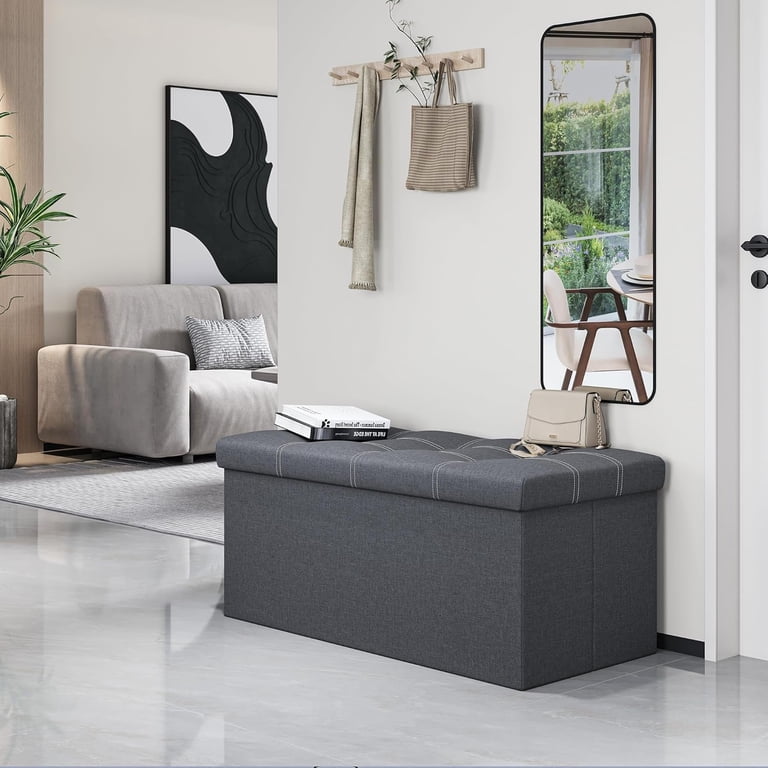 Cshidworld 30" Linen Storage Ottoman Bench in Gray photo 8