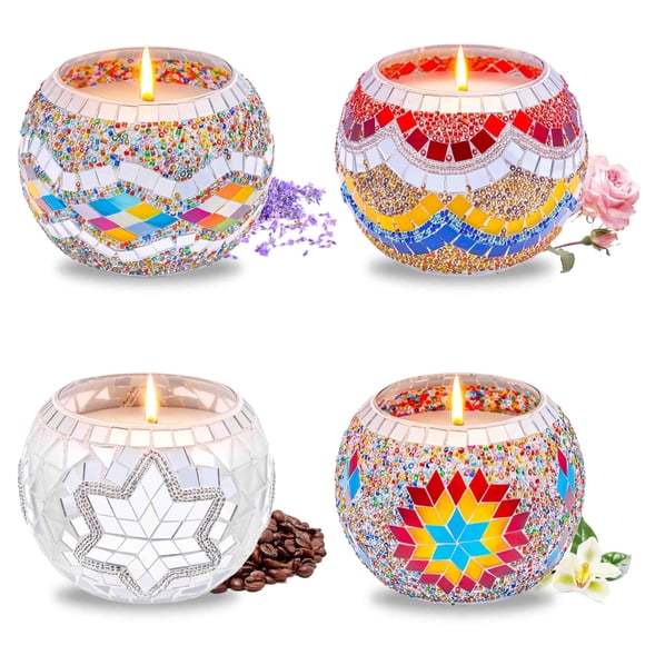 Set de portavelas Rancco Mosaic Glass con velas de cera de soja