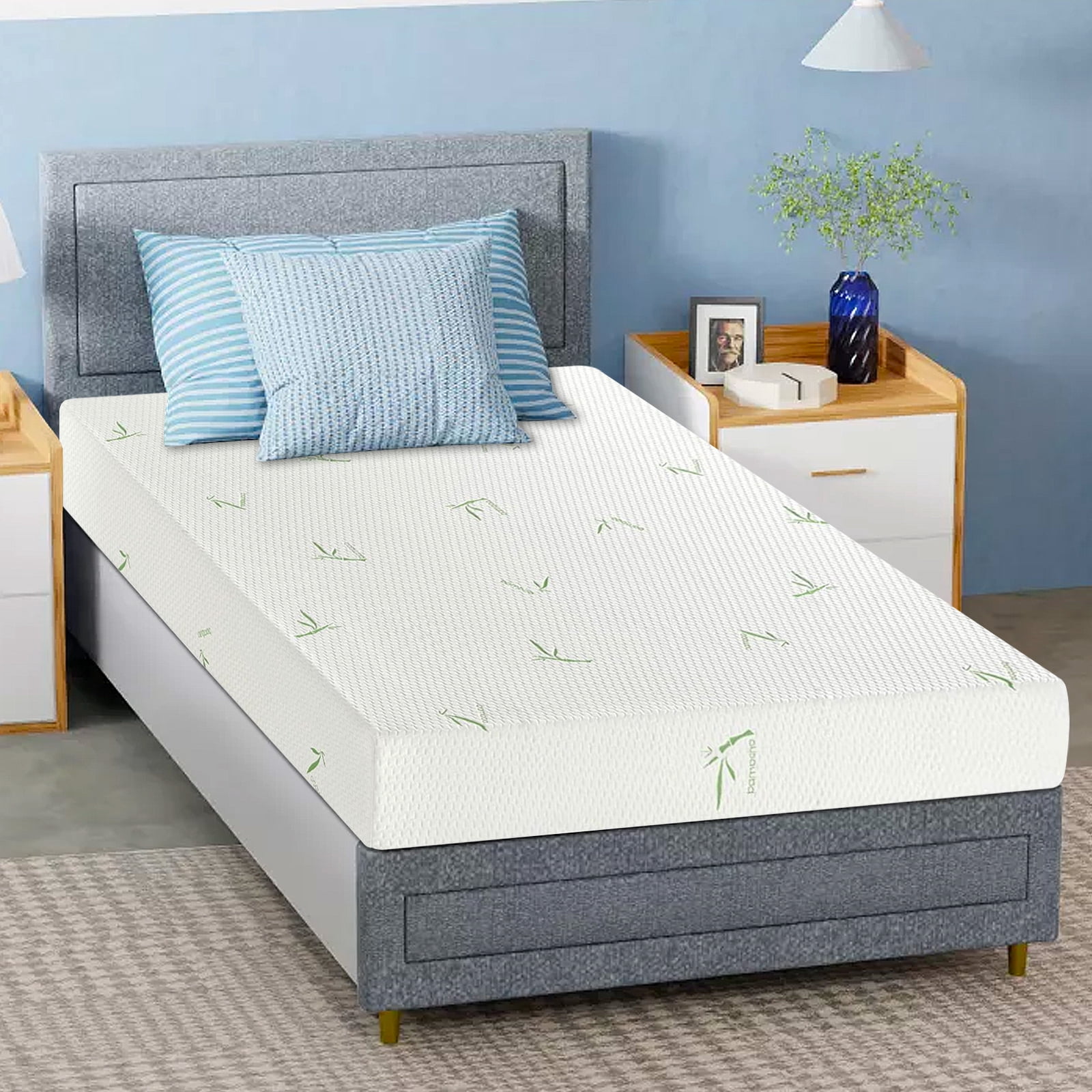 BMMB 8 Inch Twin size Memory Foam Mattress with Breathable Bamboo Fabric Cover in a Box for Kids, CertiPUR-US Certified