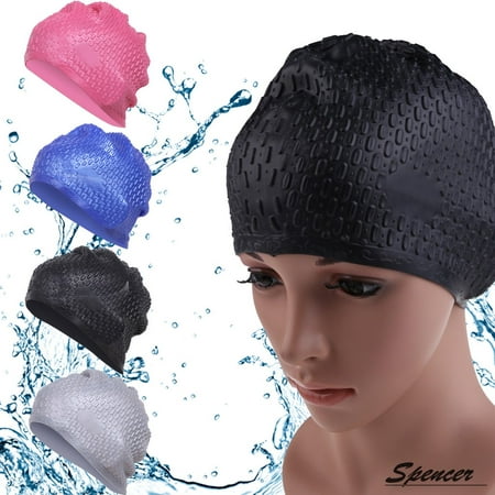 Spencer Silicone Swimming Long Hair Bubble Cap Anti-slip Ear Wrap Waterproof Swim Bath Hat for Adults Kids Child (Best Swim Cap For Long Hair)