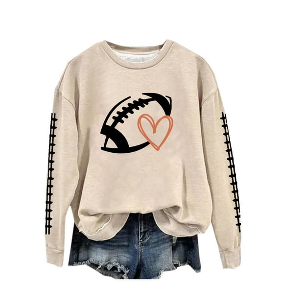 Wyobmus Game Day Sweatshirt for Women Y2K Crewneck Loose Season Shirt Long Sleeve Rugby Graphic Fleece Sweatshirts A-Beige