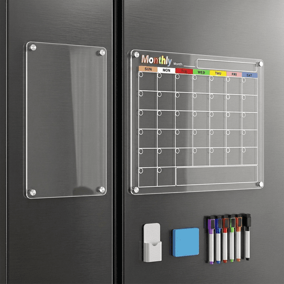 ROSEXIXI 2 Pack Dry Erase Board Clear Acrylic Fridge Whiteboard 8x12 & 16x12 Inch Magnetic with Markers