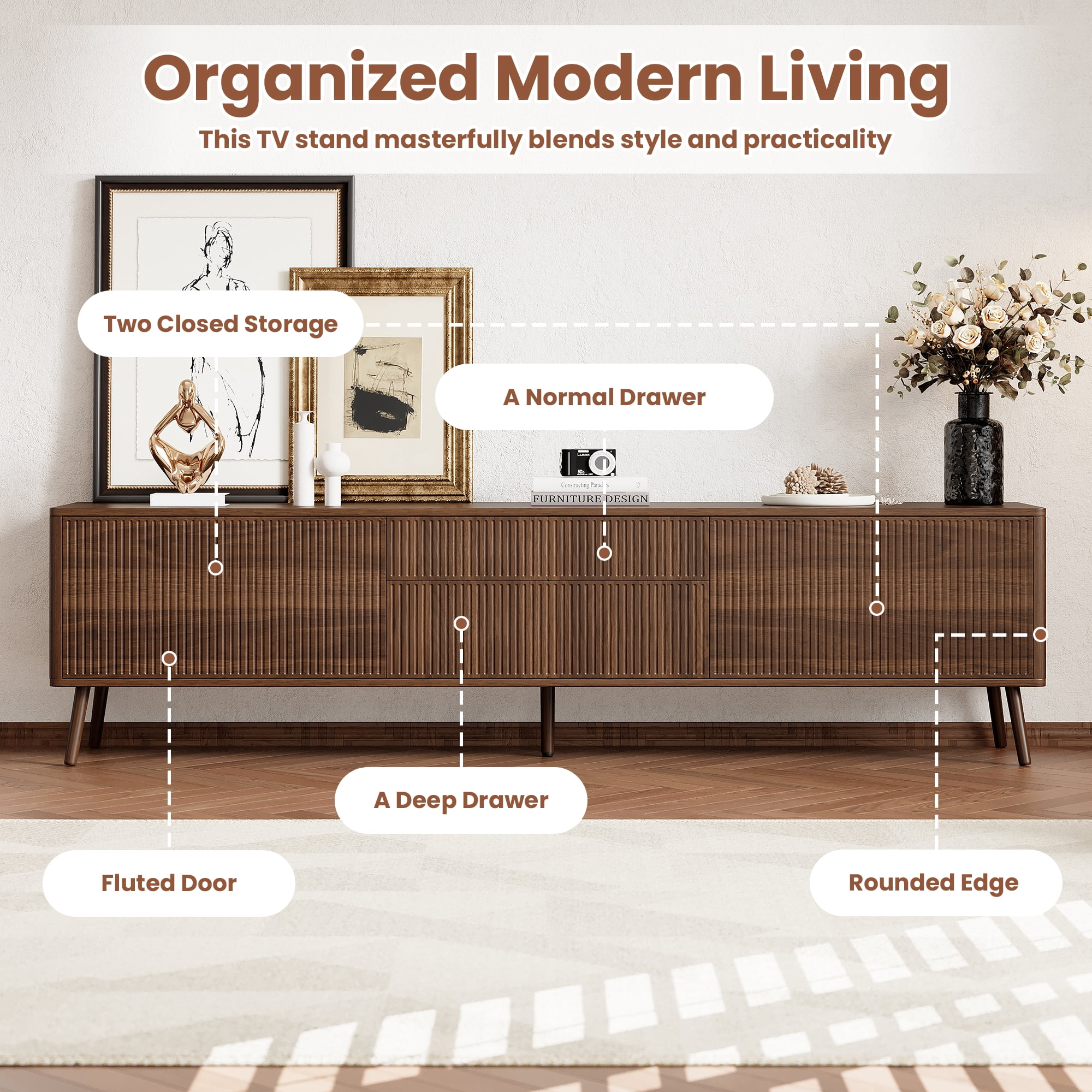 Homy Casa TV Stand with Storage, Modern Entertainment Center Media Console for Living Room