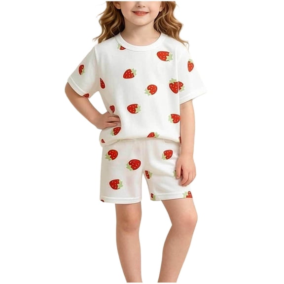 Bovxnpu Girls Boys Outfits Set Kids Crewneck Short Sleeve Sleepwear Set Cotton Print Sleepwear Set
