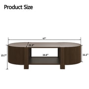 47 Oval Coffee Table with Storage, Mid Century Modern Center Table with 2 Doors, Wood Fluted Tea Table with Open Shelf for Living Room, Walnut