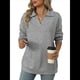 thumbnail image 1 of de Larga con Cuello en V para Mujer, Sudaderas Ligeras, Ropa de Moda de Otoño 2025. Gris L, 1 of 10