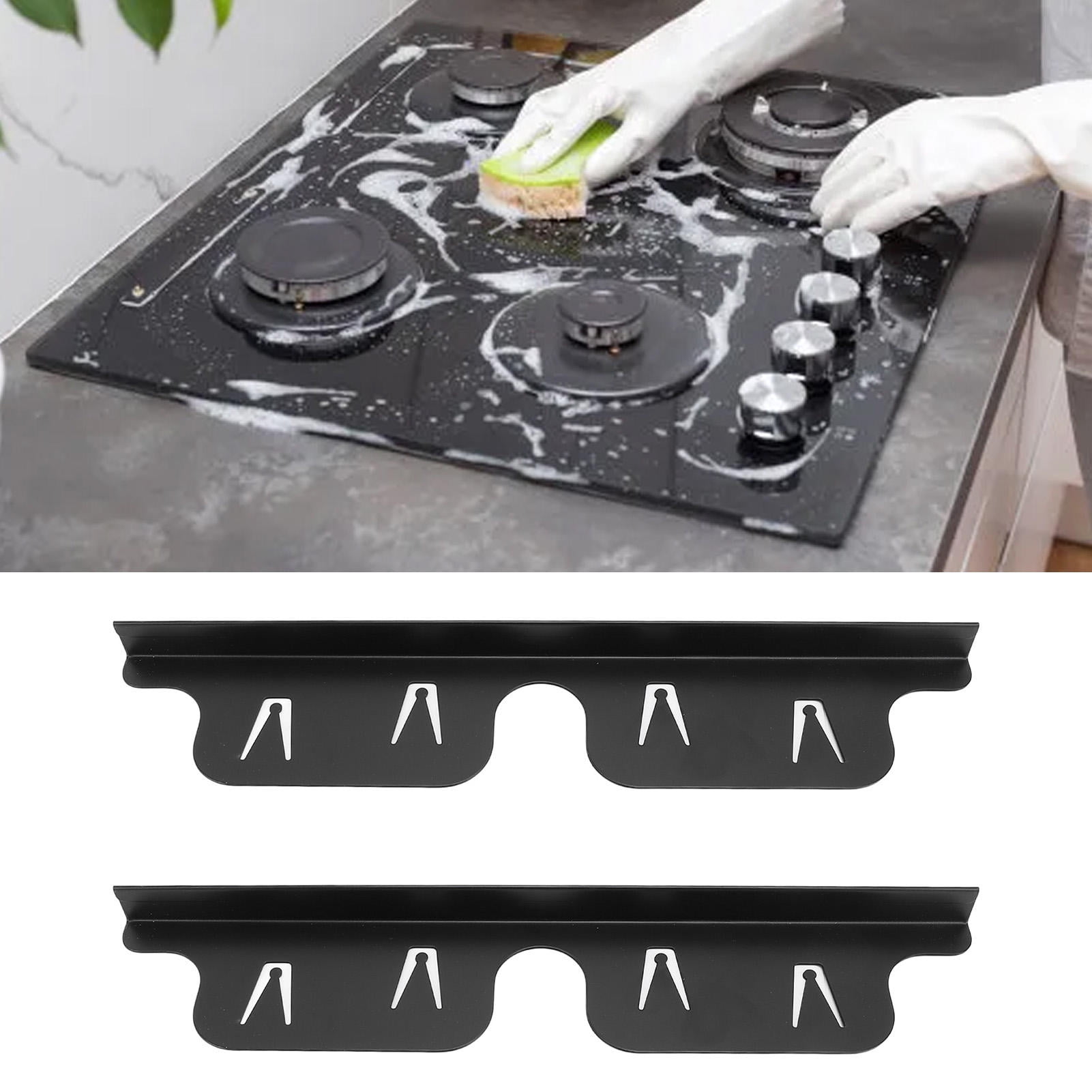 LAZIOEGR Adjustable Stainless Steel Stove Crevice Covers, 2‑Pair, 35‑70cm, Black, Dishwasher‑Safe Kitchen Guard