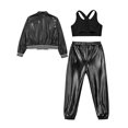 thumbnail image 4 of Miutii Kids Girls Street Hip Hop Dance Outfits Long Sleeve Shiny Metallic Bomber Jacket Vest and Harem Trousers Set Black 6, 4 of 5