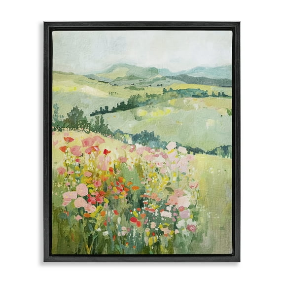 Stupell Industries Soft Flowers Meadow Landscape & Nature Painting Black Floater Framed Canvas Art Print Wall Art, 17 x 21