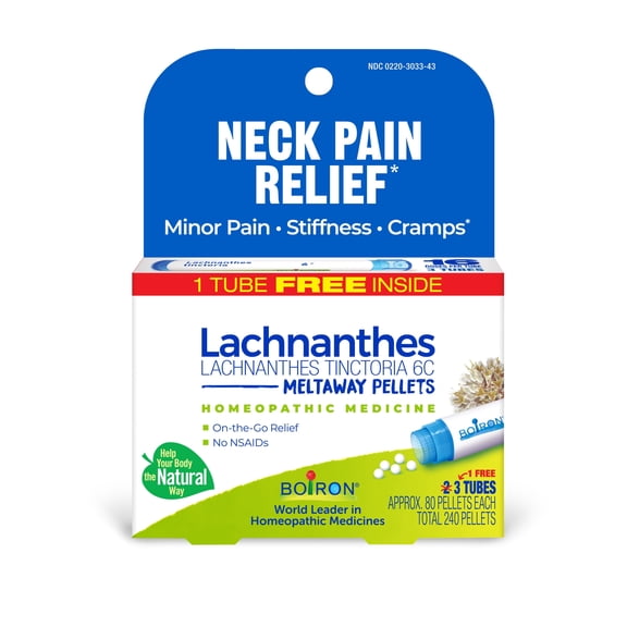 Boiron Lachnanthes Tinctoria 6C Bonus Pack, Homeopathic Medicine for Stiff Neck With Cramping, 240 Pellets