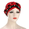 thumbnail image 2 of yunLXY On Sale Hijab Braid Under $5 Women Muslim Baotou Hat Milk Silk Two-color Nail Beads Braid Turban Hat, 2 of 5